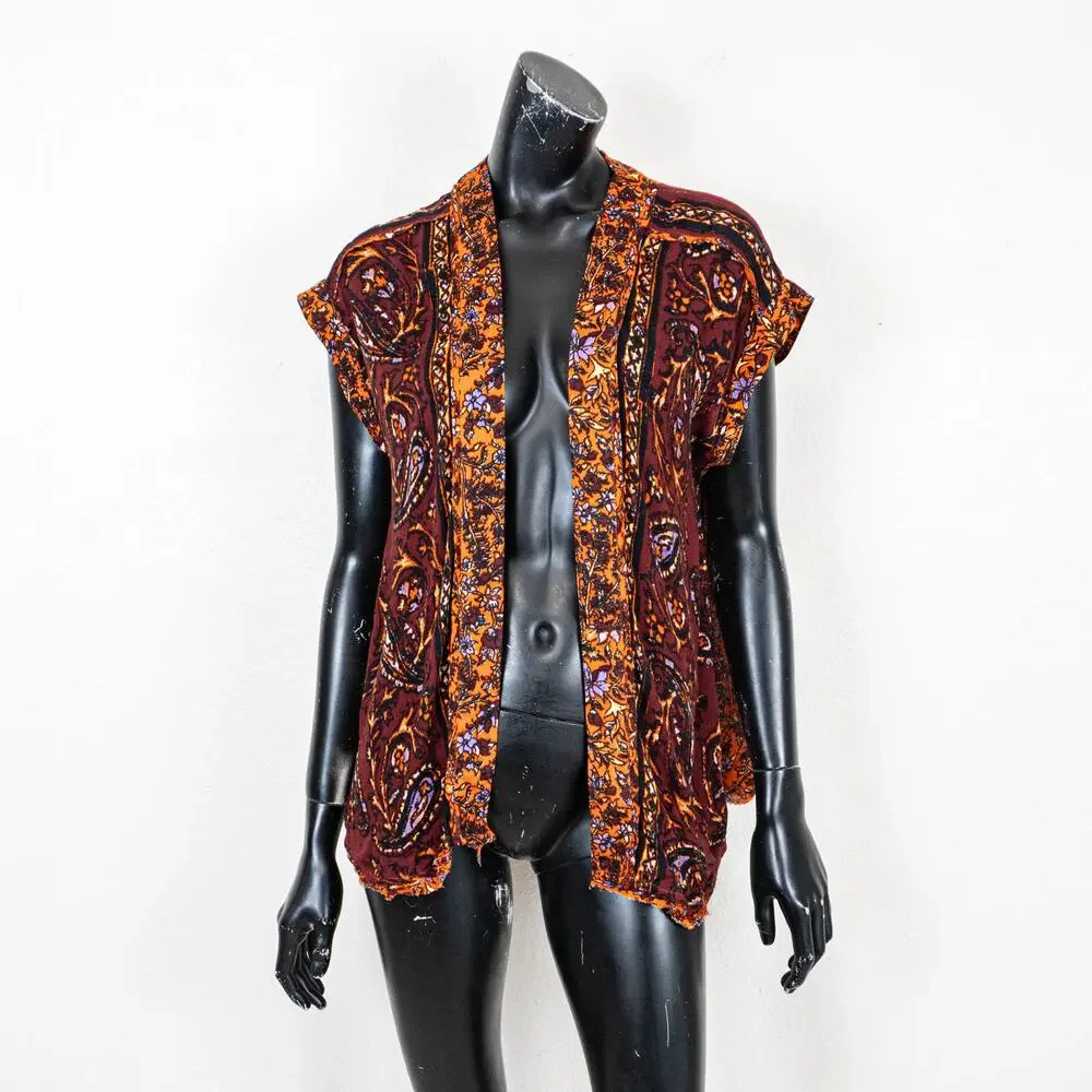 Free People Boho Paisley Kimono Cardigan vest open front sz XS - Picture 2 of 10